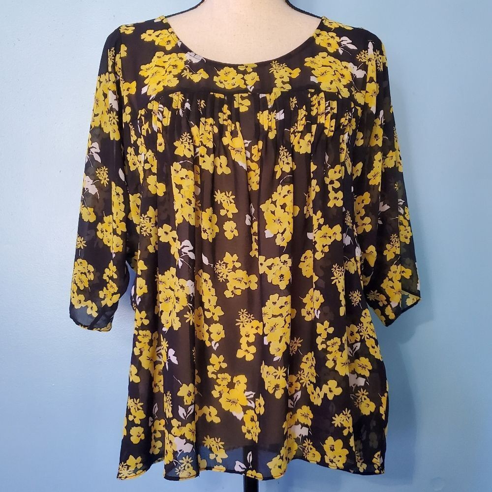 MICHAEL Michael Kors Yellow Floral Sheer Blouse